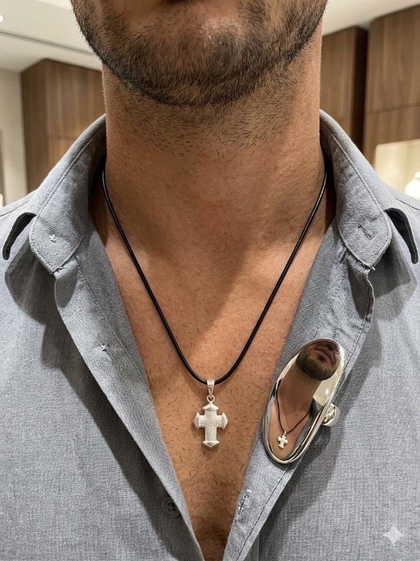 Producto - Conjunto Cruz hombre Plata + Caucho negro Modelo 2
