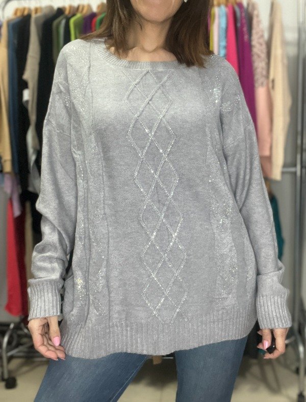 Producto - Sweater Importado Doble Bremer con Strass - Gris Larguito XL - TRANSF 48.000