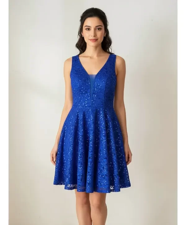 Producto - Vestido corto por la rodilla de Guipur falda amplia - 3