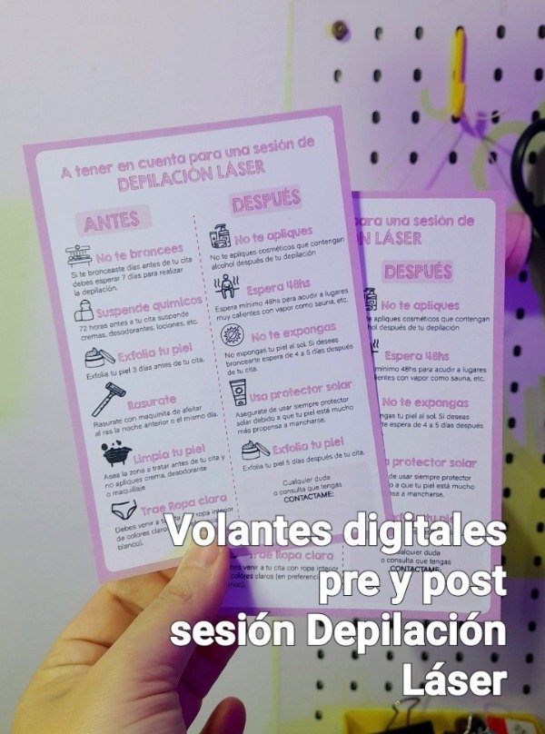 Producto - Volantes digitales pre y post sesión depilación láser