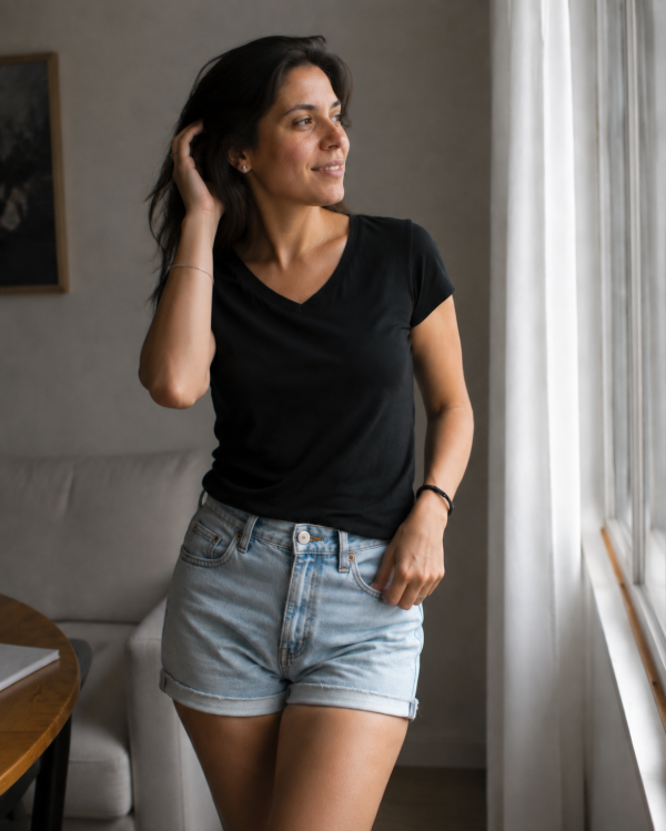 Producto - Remera cuello V negra - 1