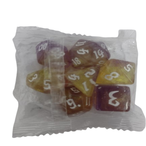 Producto - Set de 7 Dados - Amarillo y Rosa Glitter