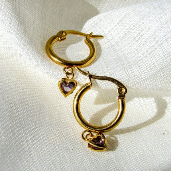 Producto - Aros Argollas piedras corazón dorado