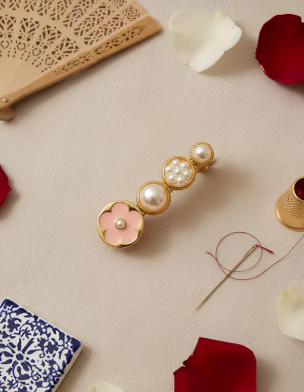 Producto - Hebilla Flor Rosa y Blanco 6 cm Con Pinza