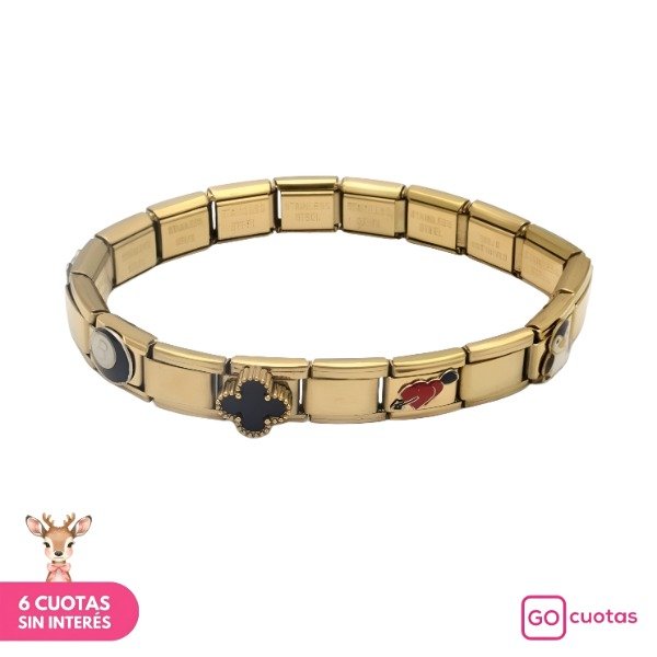 Producto - Pulsera Italiana con Charms love elastizada Acero Gold