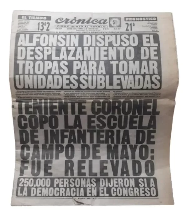 Producto - Diario Cronica Alzamiento Carapintada Gobierno Alfonsin 1987 (usado)