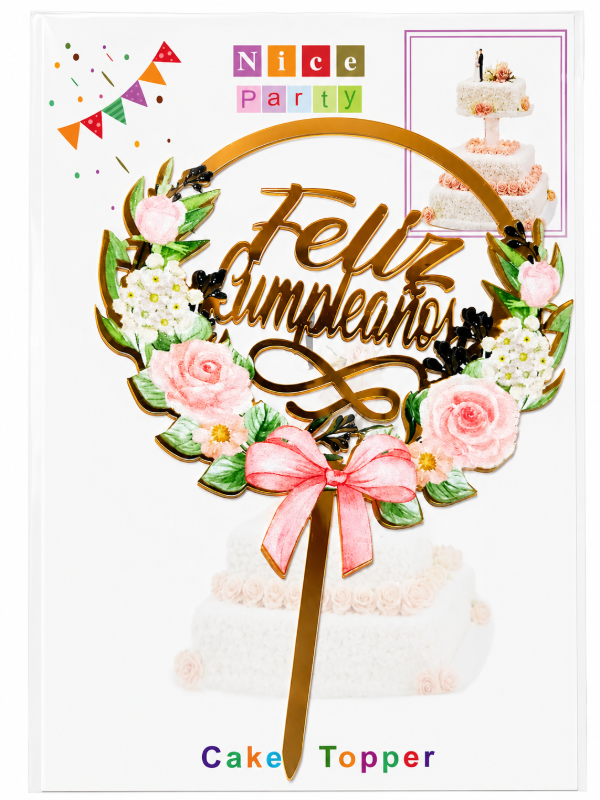 Producto - Topper de flores dorado cursiva COD00485