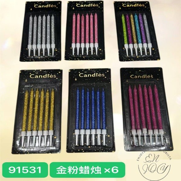 Producto - BLISTER X6 VELAS COLORES CON GLITTER 91531