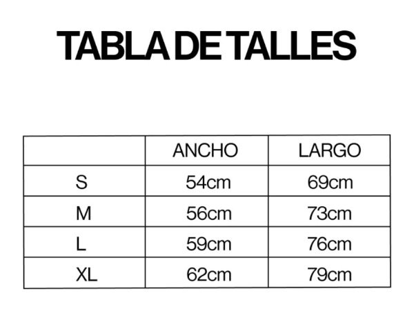 Producto - Tabla de talles remeras clásicas