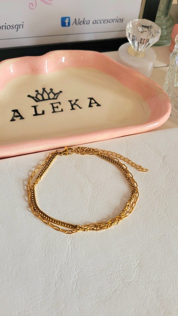 Producto - Pulsera doble cadena de acero dorado - 4