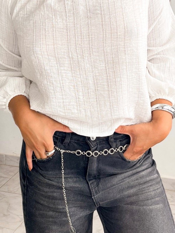 Producto - Cinto Cadena Mini Círculos Plateado
