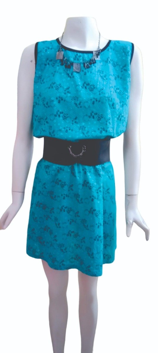 Producto - Vestido Alexa- Turquesa y negro-Talle 4 ( equivale a T 44)