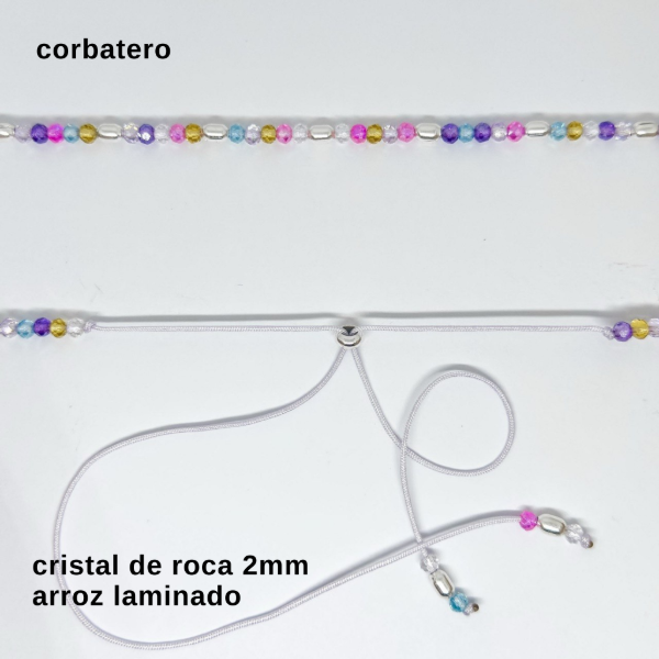 Producto - CORB.FP - Corbatero cristal de roca 2mm y arroz (DÓLAR)