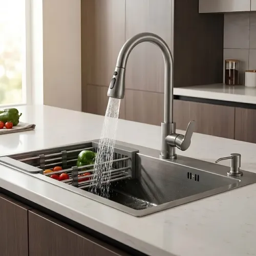 Producto - Bacha cocina 70 x 45 cm satinada de lujo con accesorios - 1