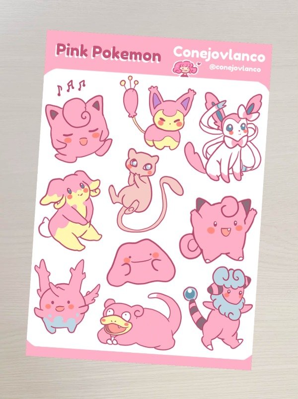 Producto - Plancha de stickers Pink Pokemon