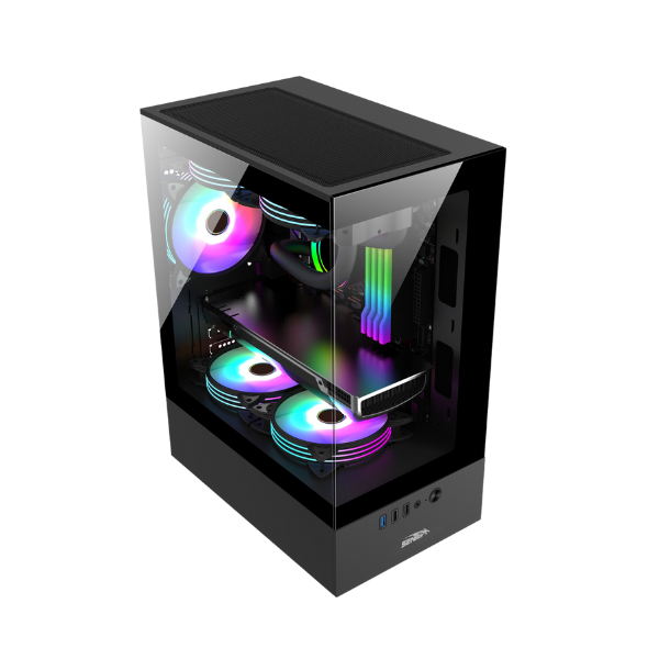 Producto - Gabinete Sentey H10 -5x fan ARGB 120 mm -doble vidrio templado +  Fuente ATX 60