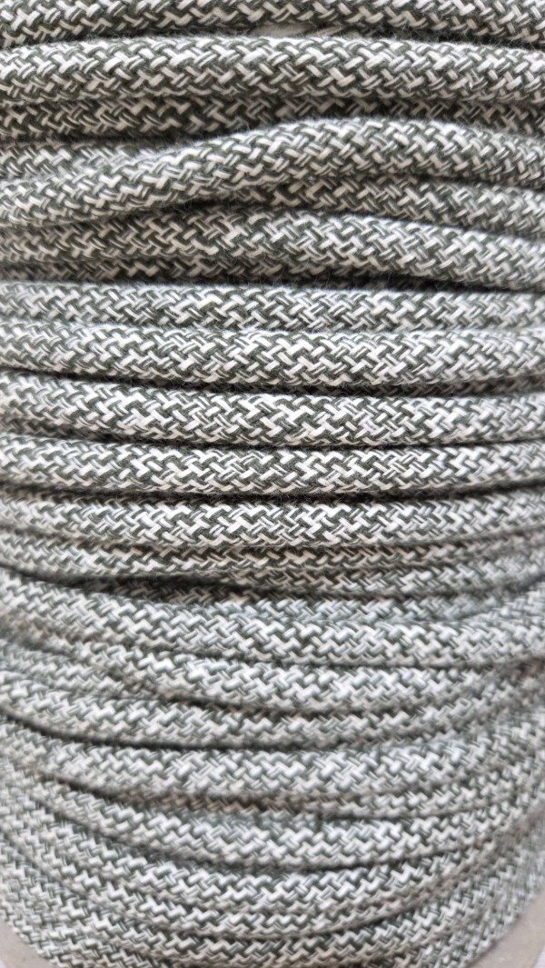 Producto - Cordon de algodón trenzado 6mm MELANGE VERDE MILITAR Y CRUDO X 100MTS - 1
