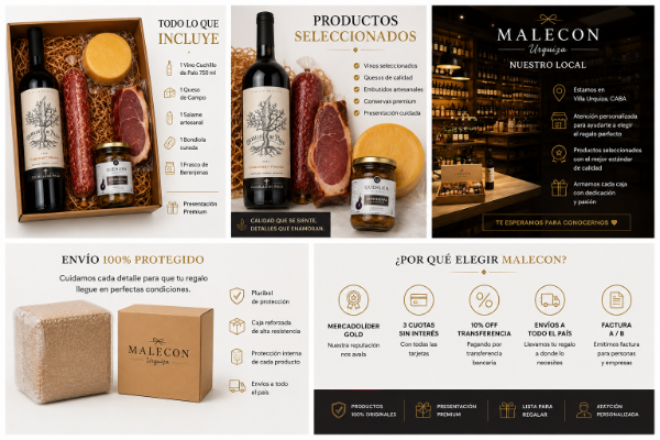 Producto - Caja de Regalo Vino Cuchillo de Palo 750 ml + Picada Completa Gourmet - 6