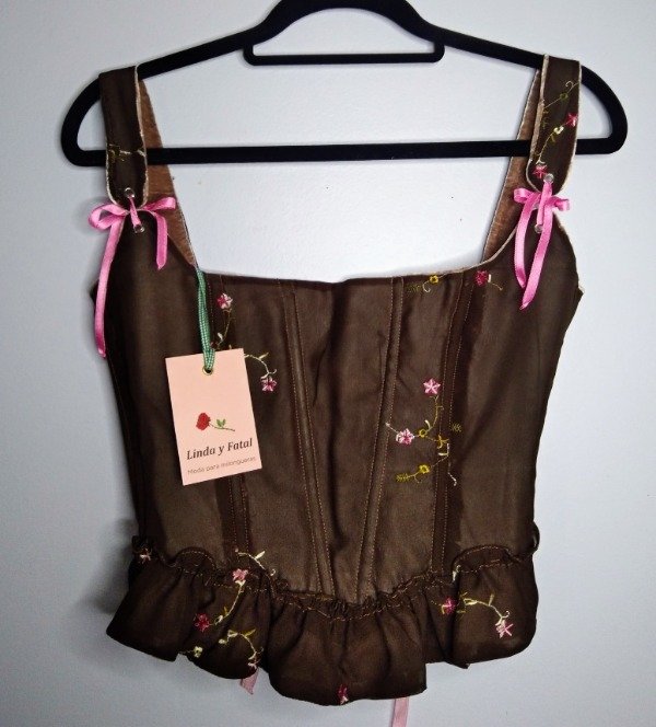 Producto - Corset Reversible en gasa liberty y terciopelo rosa palo. Talle S (38/40)