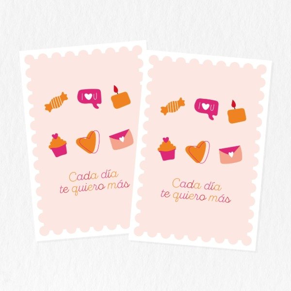 Producto - Tarjeta para San Valentín "Cada día te quiero más" y "Happy Valentine's Day"