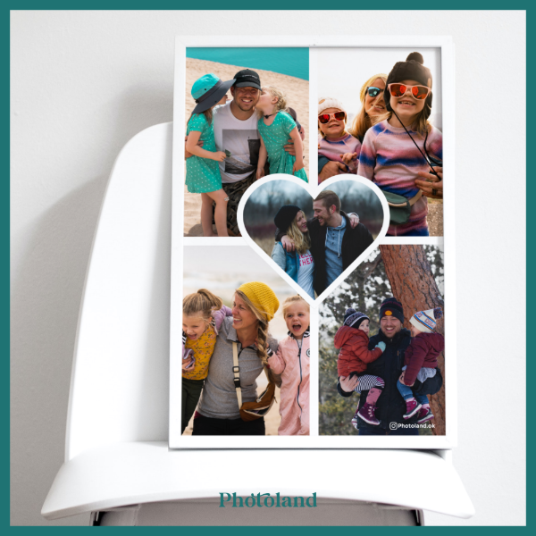Producto - Lámina Collage con corazón para 5 fotos + Portarretrato