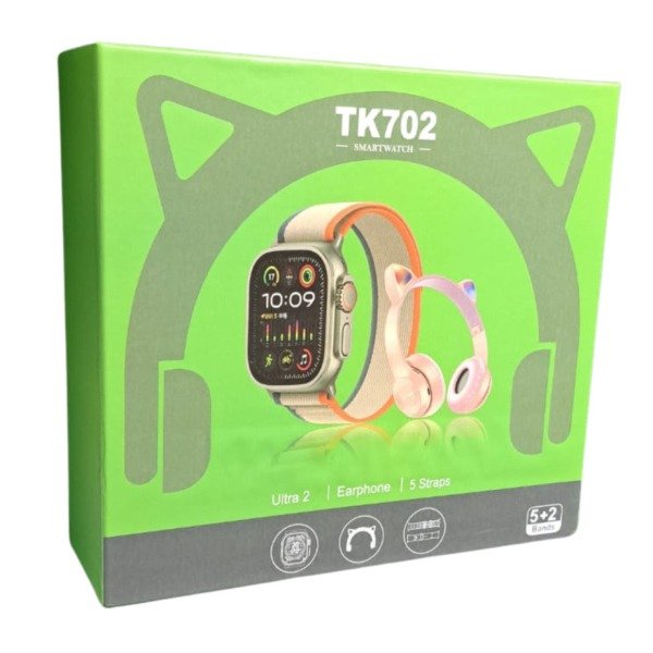 Producto - KIT TK702 AUDIFONO + SMAR WATCH ULTRA 2 BLUETOOTH CON 5 CORREAS