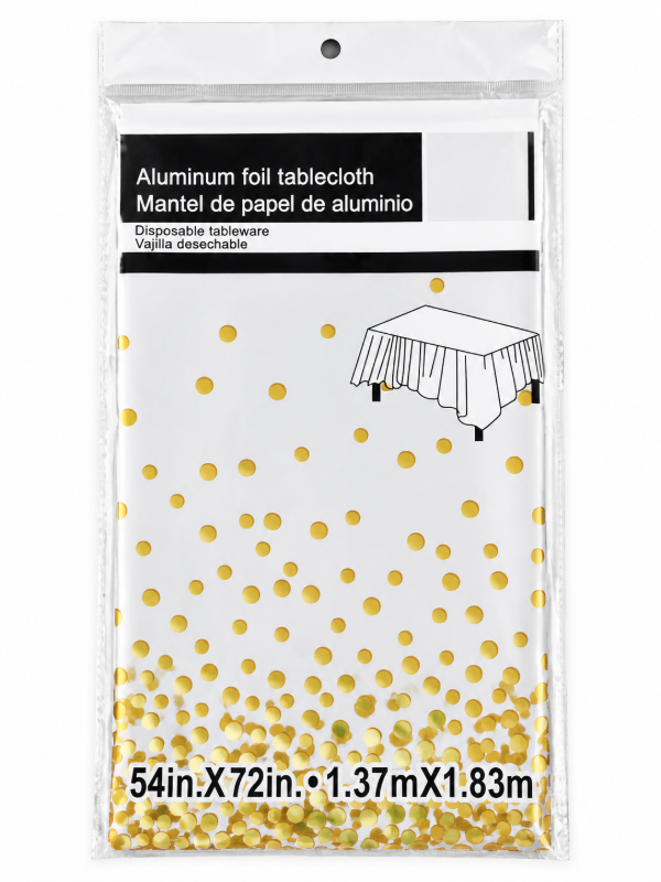 Producto - Mantel Metalizado Descartable Blanco / Lunares Dorados - 1