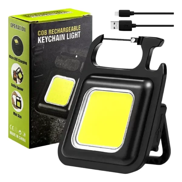 Producto - Llavero Linterna Led Recargable Usb Potente Iman Destapador Negro