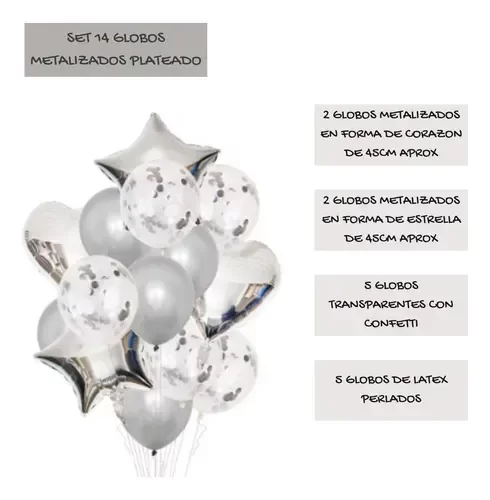 Producto - Set de 14  globos plateado
