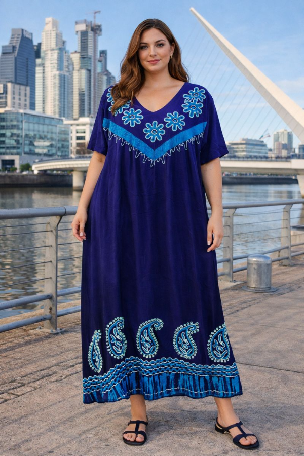 Producto - Maxi Vestido India Amplios XXL Bordados - 145 cm Transf 28.900 Azul