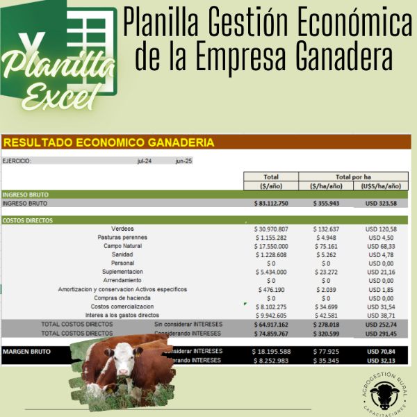 Producto - Planilla Excel: Gestión Económica de la Empresa Ganadera