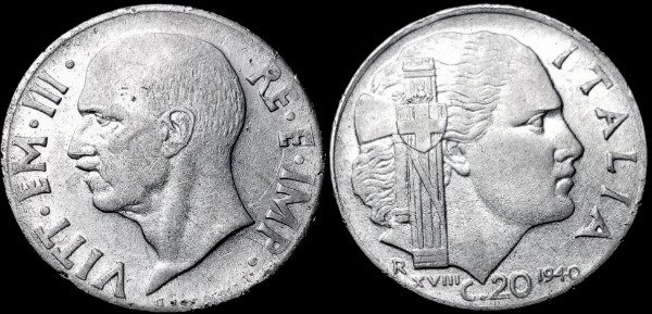 Producto - Italia - 20 Centésimos (1940) KM #75.b (Magnética) [VF]
