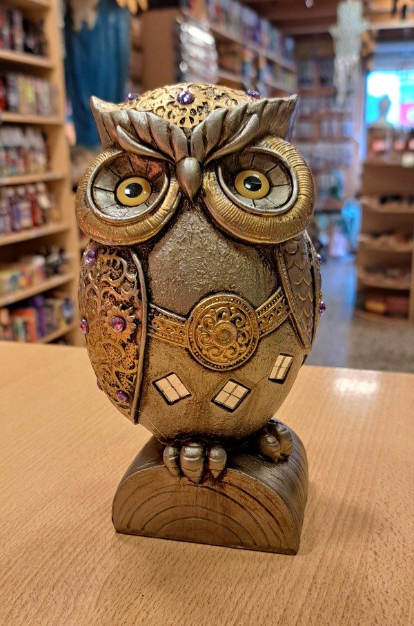 Producto - Lechuza decorada plateado y dorado con espejos 19 cm