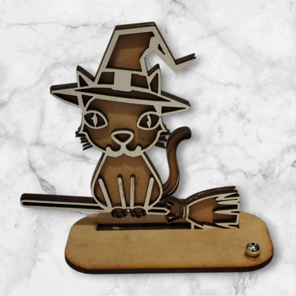 Producto - Portasahumerio Gato Sobre Escoba Doble