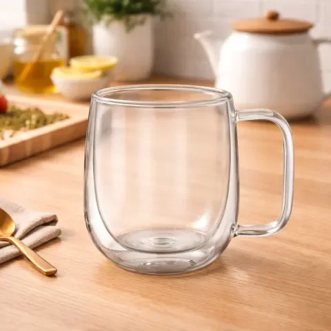 Producto - Taza de Vidrio Doble Pared Diseño Redondeado
