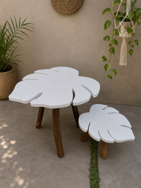 Producto - Set 2 mesitas monsteras 40X45cm 20X25cm patas ramas naturales (POR ENCARGUE)
