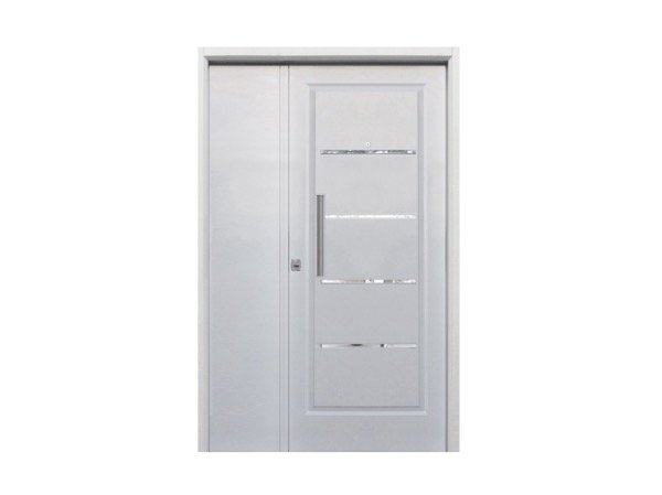 Producto - Puerta y media doble chapa inyectada con barral y apliques blanca