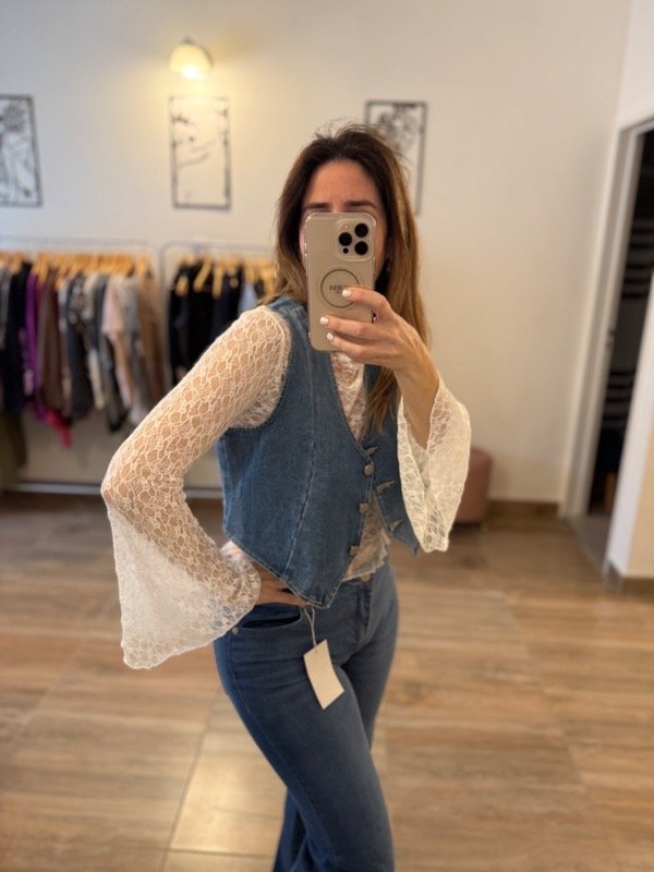 Producto - Blusa Nerea mangas Oxford encaje blanca