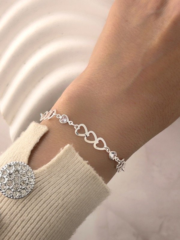 Producto - PULSERA DE PLATA CORAZONES CON CUBICS 0190