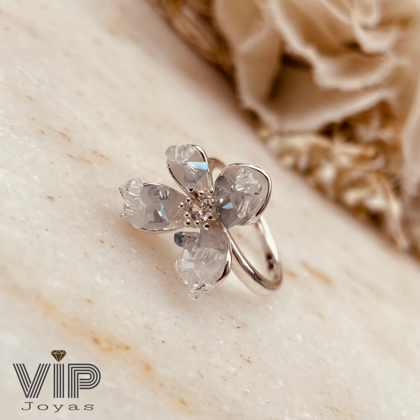 Producto - Anillo Flor Piedras Naturales Acero Blanco