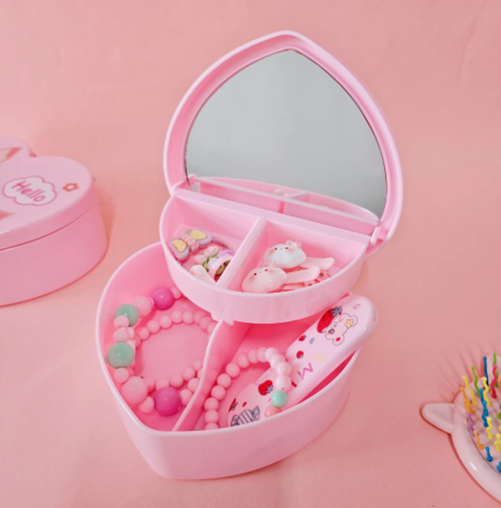 Producto - Kit Regalo Niña Caja Corazón Con Espejo Accesorios Y Peine