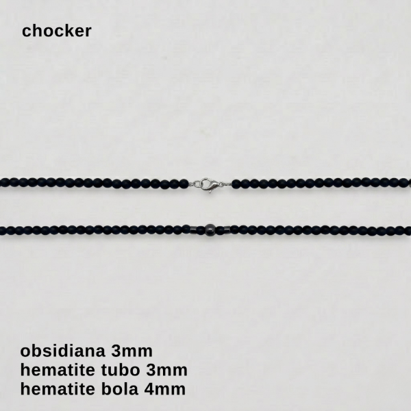 Producto - CHO.HOMB.FP - Obsidiana 3mm, hematite tubo y bola (DÓLAR)