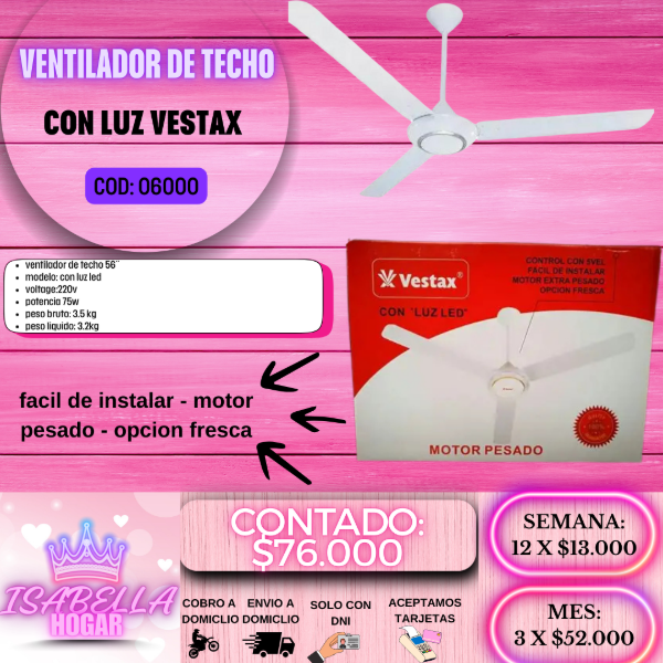 Producto - VENTILADOR DE TECHO CON LUZ VESTAX COD:06000