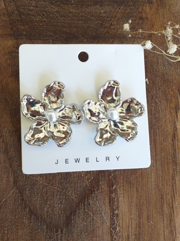 Producto - AF0041 Aro pasante Flor Perla Plateado bijouterie premium