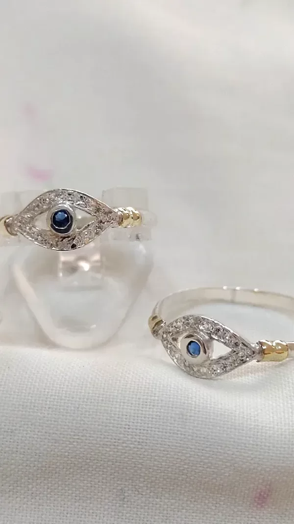 Producto - Anillo Plata y Oro Ojito de Horus con cubics