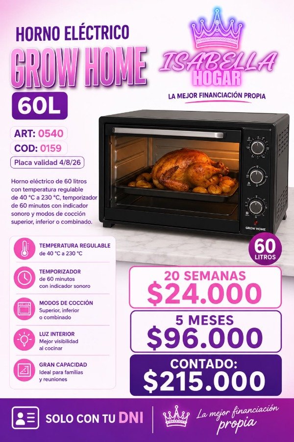 Producto - HORNO ELECTRICO GROW HOME 60L