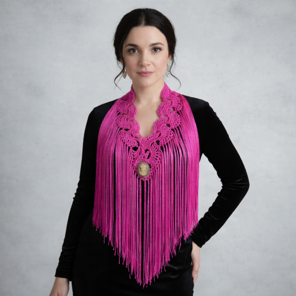 Producto - Tira De Flecos De Seda Para Escote Abanicos Fucsia