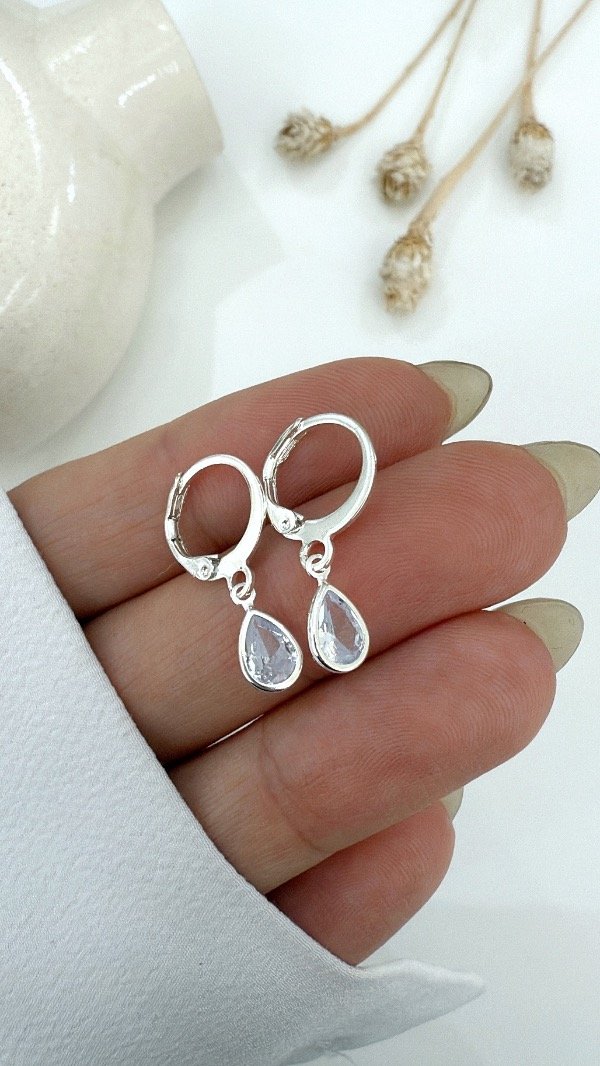 Producto - Argollas Diamanti gota 2cm largo ACERO BLANCO