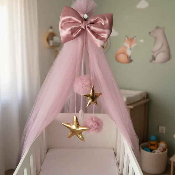 Producto - Dosel Tul Para Cuna Colecho Moisés Rosa Viejo - 4