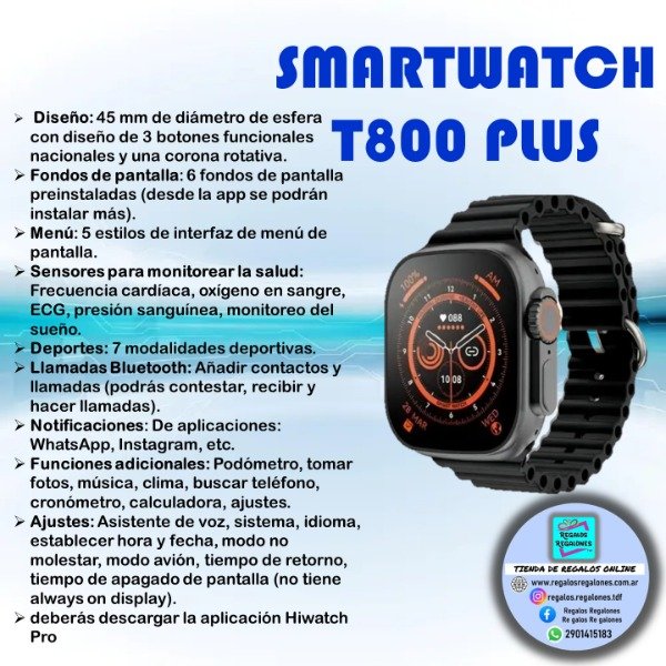 Producto - Reloj inteligente Smartwatch T800 plus